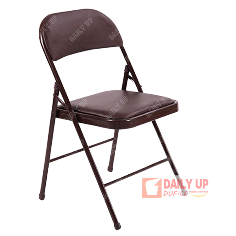 Black PU Padded Folding Chair Leisure Metal Foldable Chair Lobby Reception Chair with Cushion Home Office Furniture