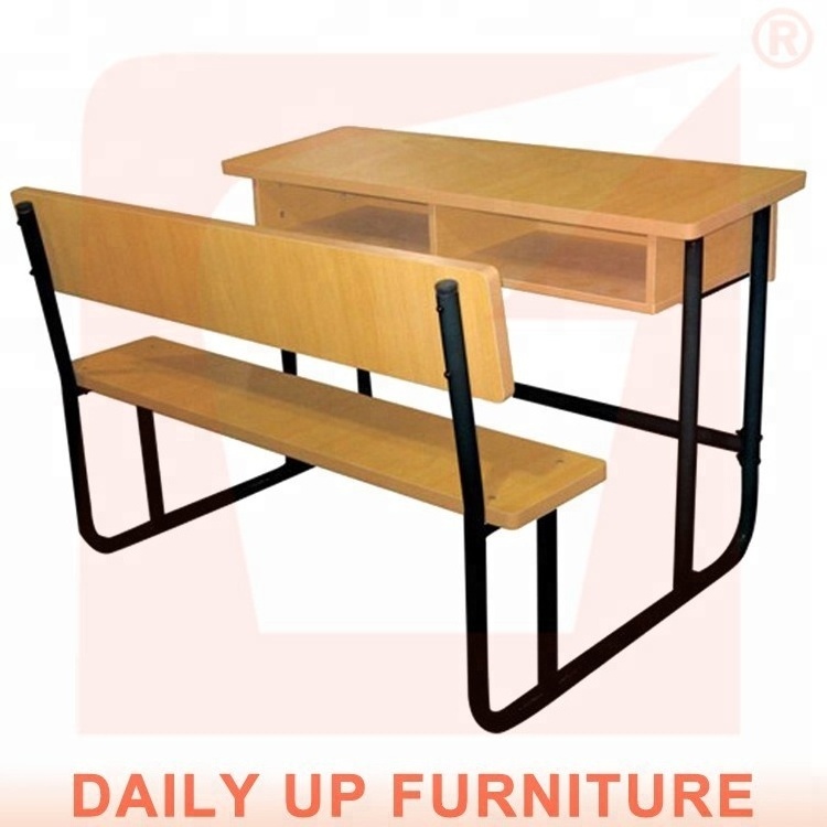 Wood Double School Desk with Bench Primary School Furniture Price List College School Table Bench Attached