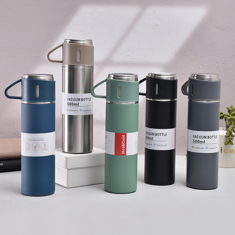 Popular 304 Stainless Steel Thermos 17oz Vacuum Cup Insulated Water Bottle with 3 Lids Gift Box (VC043C)