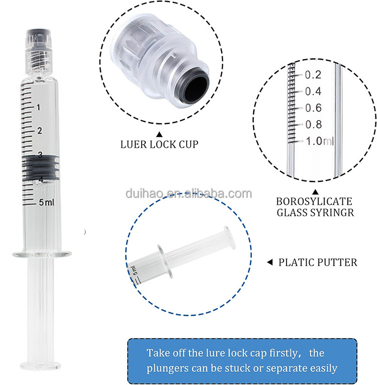 Hot Selling High Quality Glass Syringes 0.5ml/1ml/3ml/5ml/10ml Luer Lock Beauty Syringe  with Luer