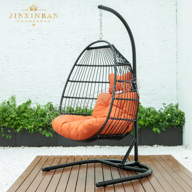 Garden rattan folding adult hanging egg swing chair all weather courtyard patio outdoor furniture hanging chair