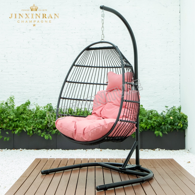 Garden rattan folding adult hanging egg swing chair all weather courtyard patio outdoor furniture hanging chair