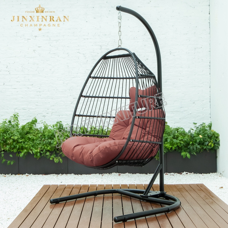 Garden rattan folding adult hanging egg swing chair all weather courtyard patio outdoor furniture hanging chair