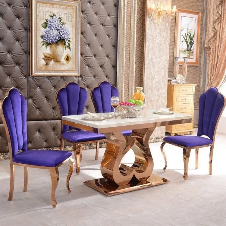 Dining room furniture metals stainless steel designs dining table set marble top dining tables