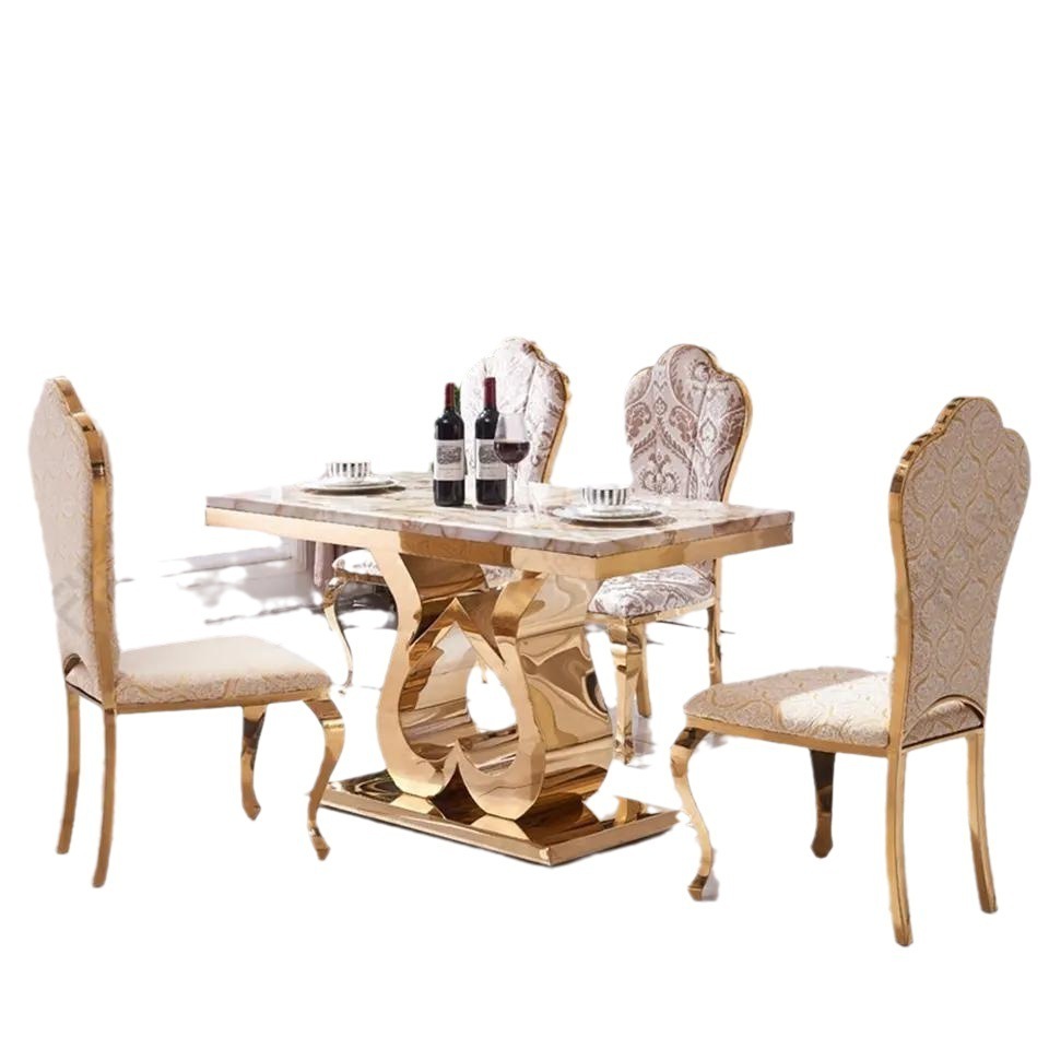 Dining room furniture metals stainless steel designs dining table set marble top dining tables