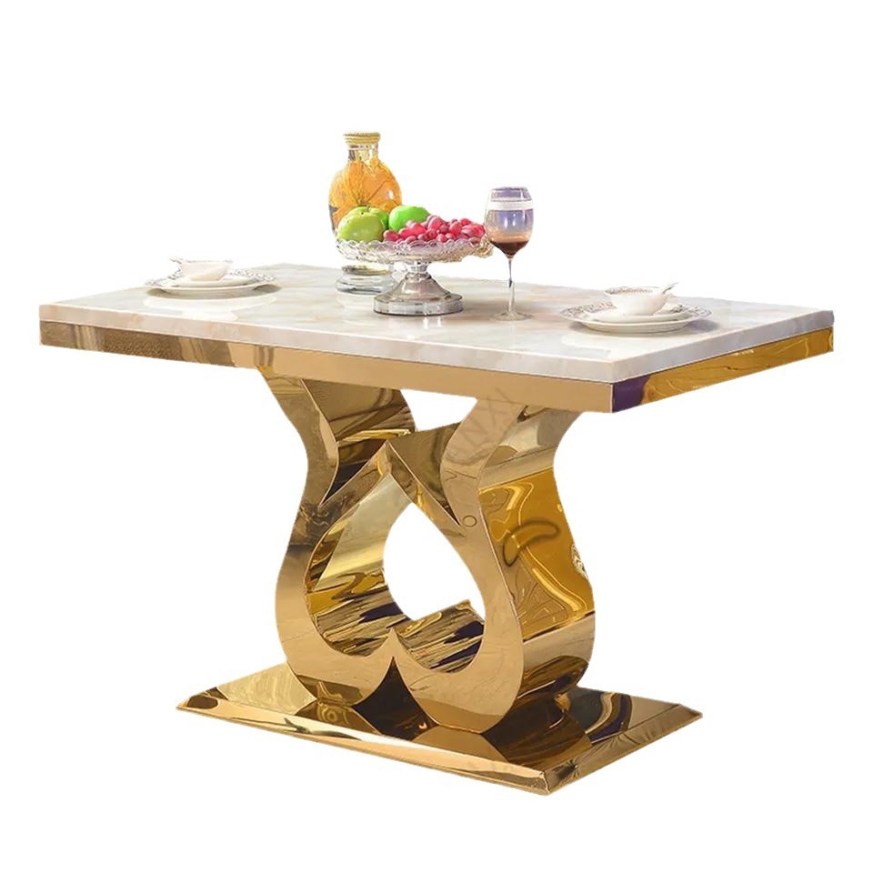 Dining room furniture metals stainless steel designs dining table set marble top dining tables