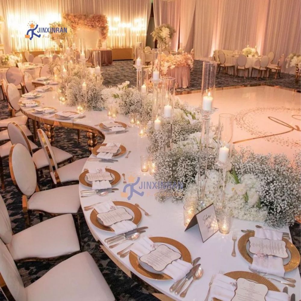 Hot Event Rental S Shape Serpentine Stainless Steel Glass Mirror Top Dining Table Banquet Wedding Tables And Chairs For Wedding