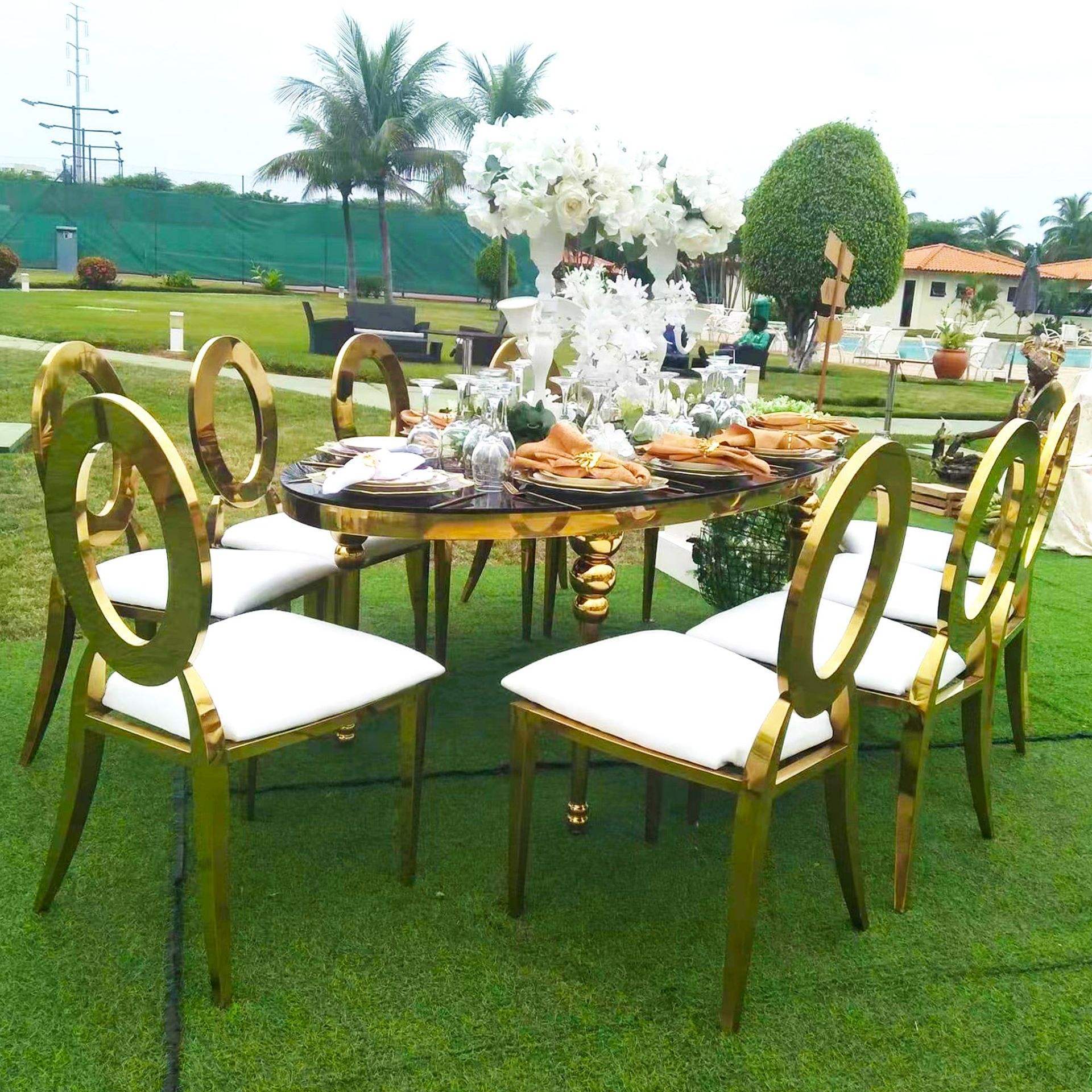 Good price Luxury Gold back round throne stainless steel hotel Party Event Dining Banquet Wedding Chairs