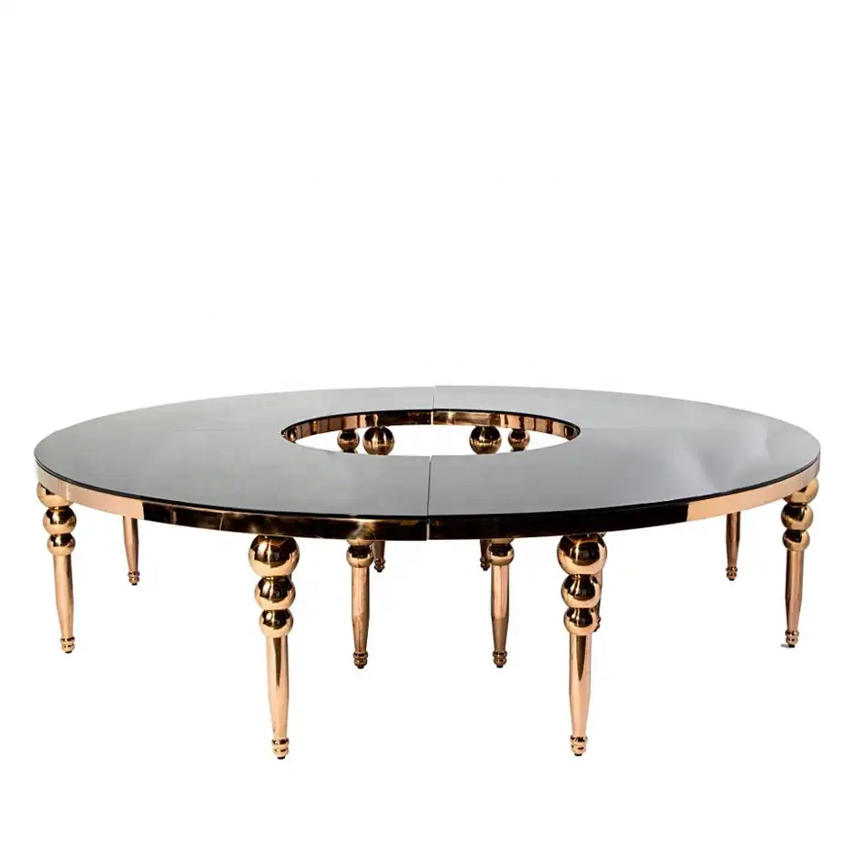 Luxury Stainless Steel Round Banquet Party table Dining Dinner table Glass Serpentine Wedding Cake Table for Event