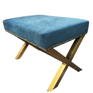 Blue sponge comfortable foot step stool modern leisure feet ottoman 201 brushed stainless steel soft padded chair stool