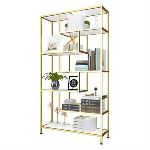 Simple Style Backless Bookshelves 70 Inch Tall White Open Back Display Bookcase Gold Metal Frame Multifunctional Bookshelf