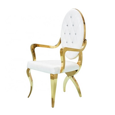 Gold Frame Wedding Chair Banquet Hall Round Back Chair With Armrest Stainless Steel Hotel Dining Chairs