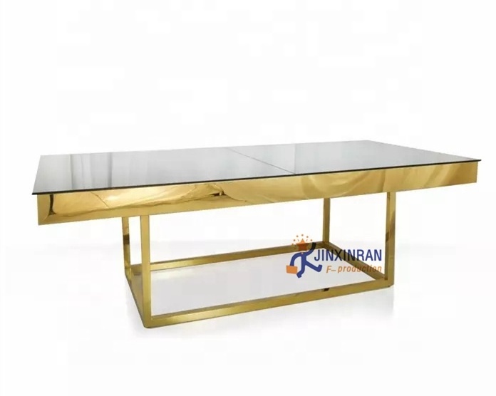 Hot Design Foshan furniture round golden stainless steel leg glass top wedding table