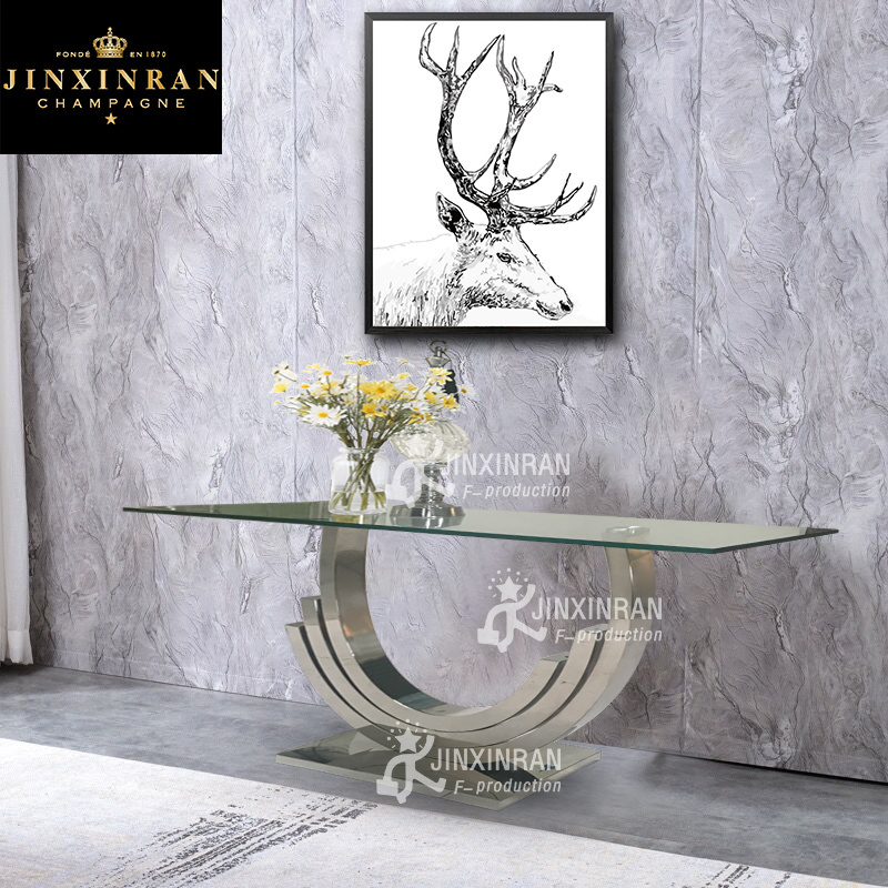 sliver metal base glass top console table wholesale living room elegant stainless steel console table