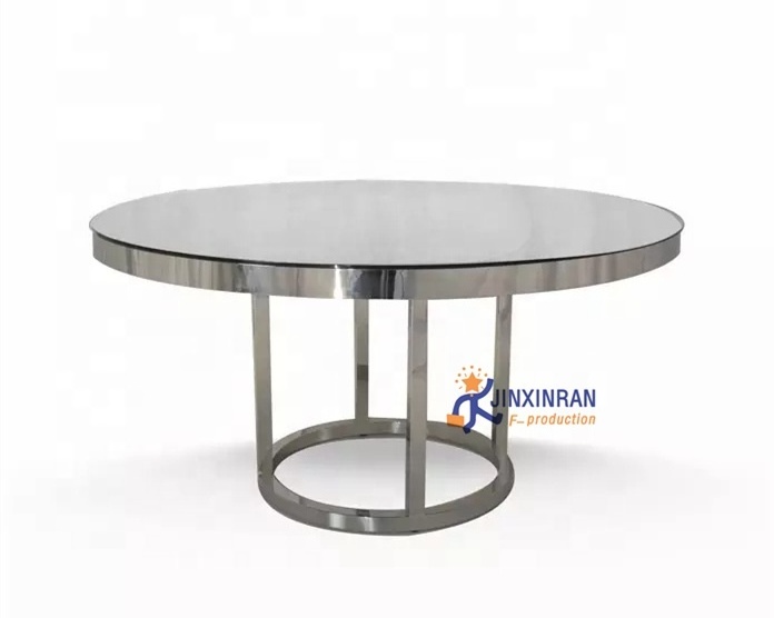 Hot Design Foshan furniture round golden stainless steel leg glass top wedding table