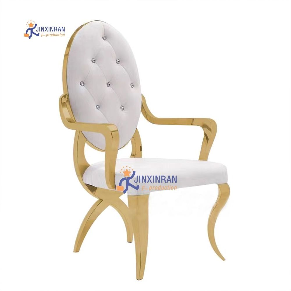 Gold Frame Wedding Chair Banquet Hall Round Back Chair With Armrest Stainless Steel Hotel Dining Chairs