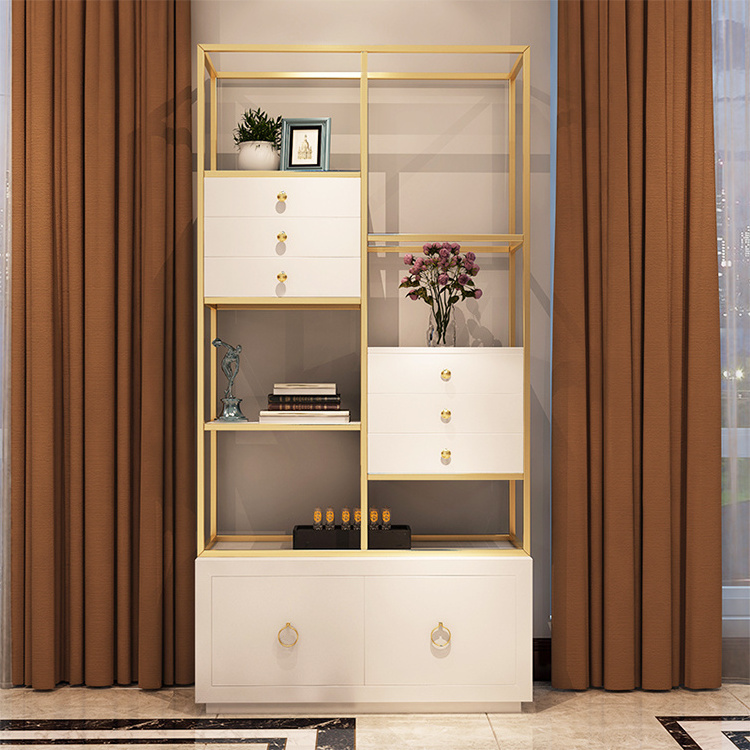 Stainless Steel Book Shelves Modern Tall Thin Gold Frame Decoration Bookshelf Tall White Home Office Bookcase With Drawers