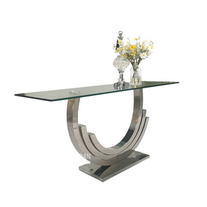 sliver metal base glass top console table wholesale living room elegant stainless steel console table