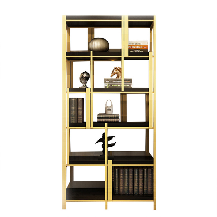 Stainless Steel Book Shelves Modern Tall Thin Gold Frame Decoration Bookshelf Tall White Home Office Bookcase With Drawers