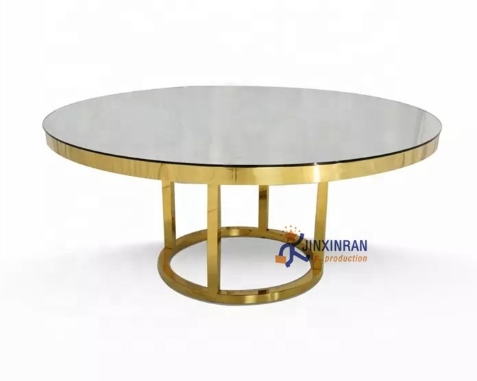 Hot Design Foshan furniture round golden stainless steel leg glass top wedding table