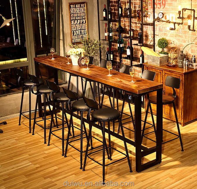 Industrial wooden long bar table cocktail table