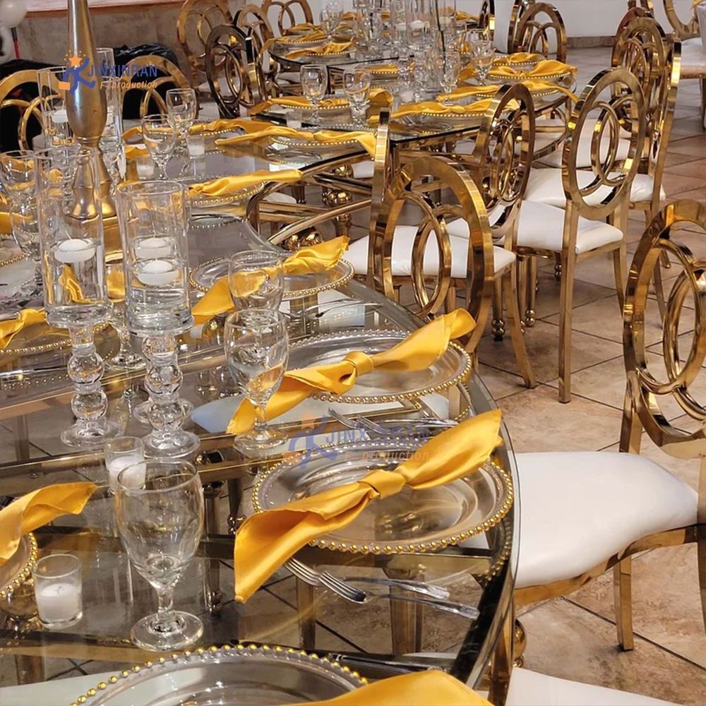 Hot Event Rental S Shape Serpentine Stainless Steel Glass Mirror Top Dining Table Banquet Wedding Tables And Chairs For Wedding