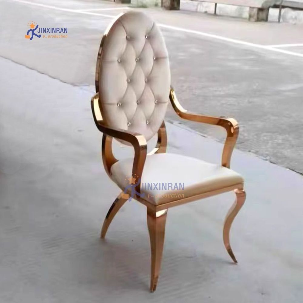 Gold Frame Wedding Chair Banquet Hall Round Back Chair With Armrest Stainless Steel Hotel Dining Chairs