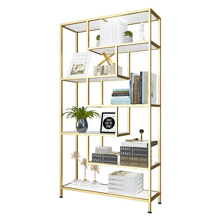 Stainless Steel Book Shelves Modern Tall Thin Gold Frame Decoration Bookshelf Tall White Home Office Bookcase With Drawers