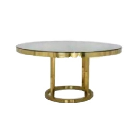 Hot Design Foshan furniture round golden stainless steel leg glass top wedding table