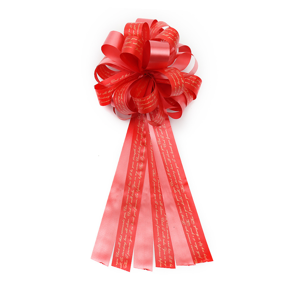 2024 New Gift Wrap Plastic Ribbon English Printing Bow Gift Bow Pom Pom Pull Bows For Christmas Decoration Gift Packing