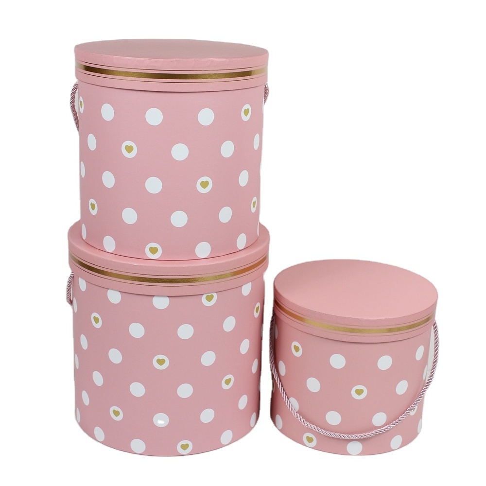 2024 New Spot Polka Dot Gift Box Set Of Three Drum Flower Box Flowers Hug Bucket