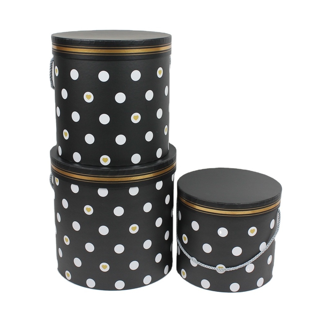 2024 New Spot Polka Dot Gift Box Set Of Three Drum Flower Box Flowers Hug Bucket