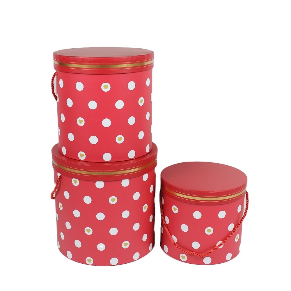 2024 New Spot Polka Dot Gift Box Set Of Three Drum Flower Box Flowers Hug Bucket