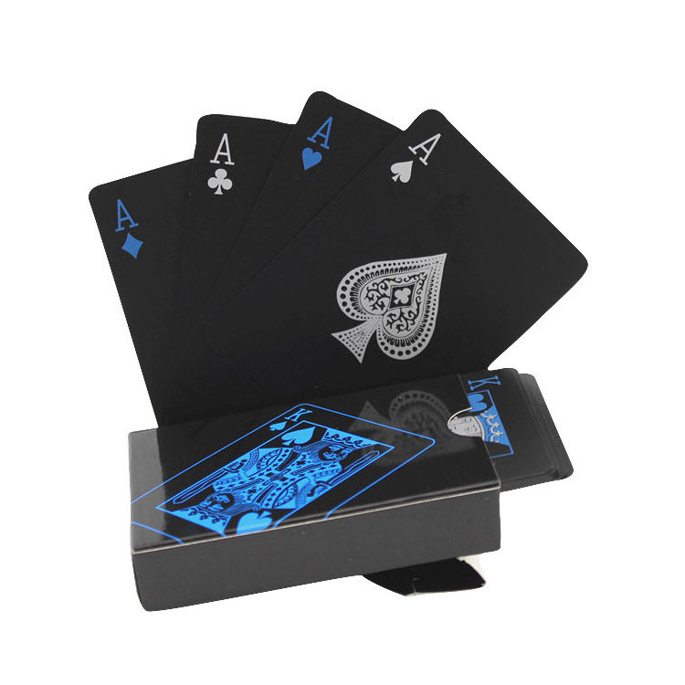 Customized Printing Magic Playing Cards Durable Waterproof Plastic Playing Cards Custom Logo Gold Printing Black Poker Cards