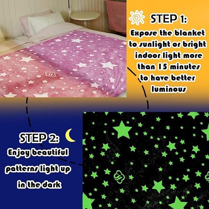 Fairy tale world Shining At Night Luminous Blanket Glow in The Dark Stars Space Pink Flannel Fleece Blanket