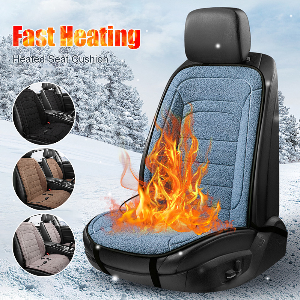 Universal 12V/24V Heated Car Seat Cushion Cover Soft Plush Front Rear Car Seat Cover Warmer Winter Seat Cushion Auto Accessories