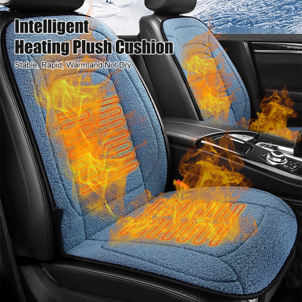 Universal 12V/24V Heated Car Seat Cushion Cover Soft Plush Front Rear Car Seat Cover Warmer Winter Seat Cushion Auto Accessories