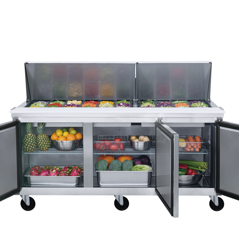 High Quality Stainless steel Commercial kitchen 3 solid doors food salad prep table counter refrigerator for restaurant