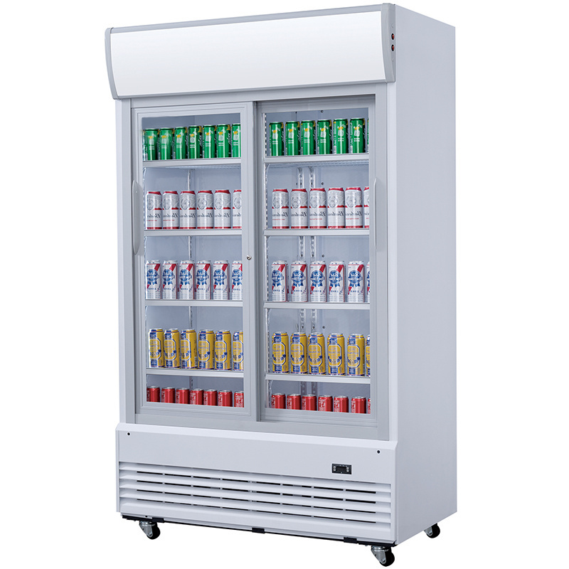 Guangdong Supermarket Display beverage showcase cooler commercial double glass door drink beer fridge refrigerator