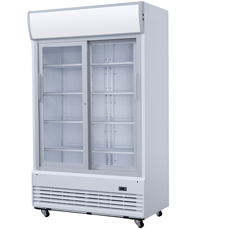 Guangdong Supermarket Display beverage showcase cooler commercial double glass door drink beer fridge refrigerator