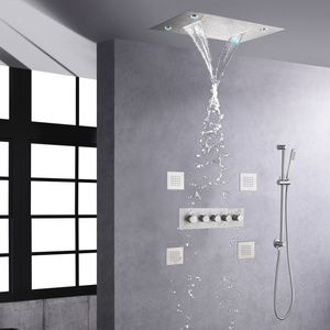 Conceal Thermostatic Shower Faucet Set 14 X 20 Inch Waterfall And Rainfall Ceil Shower Head With LED Color Lights