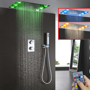 Ceiling 500*360mm LED Shower System Remote Control Multicolor Change LED Shower Head Thermostatic Diverter Valve