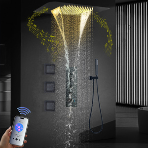 Black Music LED Shower System 23*15 Inch Rain Waterfall Shower Head Ceiling Embedded Bathroom Thermostatic Shower Faucet Set