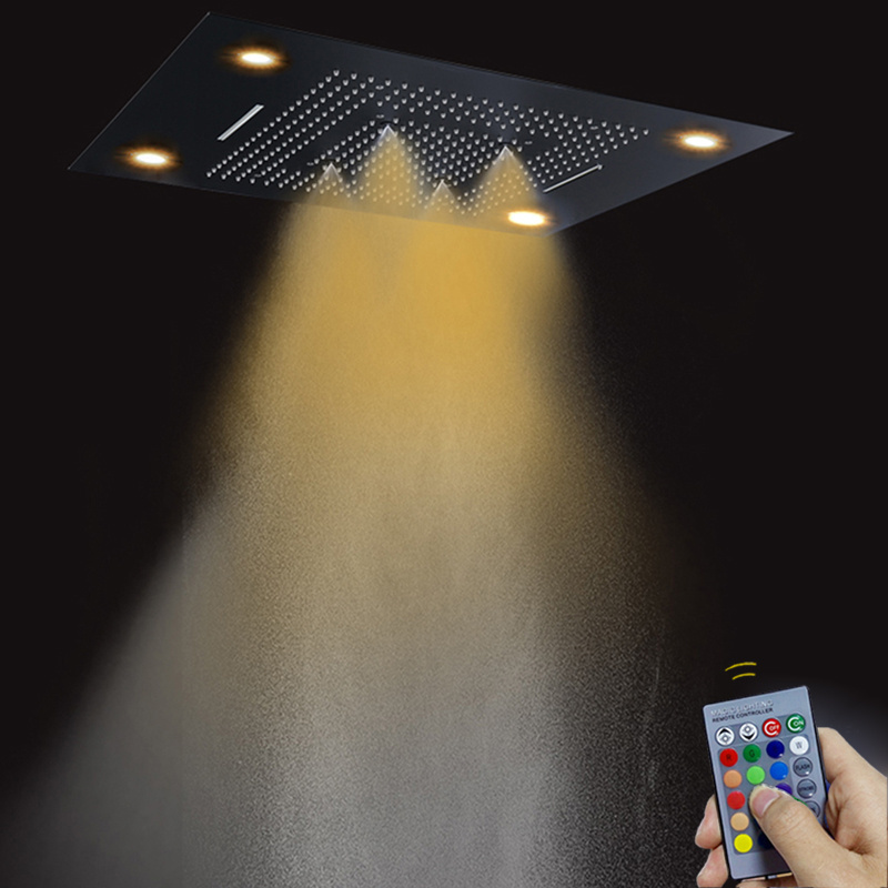 Matte Black 800*600 mm Oversized Led Shower Head Waterfall Rain Mist Ceiling Embedded Bathroom Shower Faucet