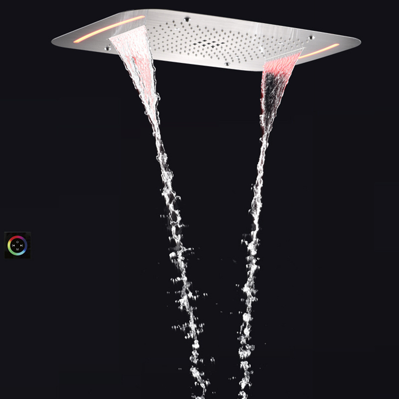 Brushed Nickel 71X43 CM Bathroom Shower Faucets With LED Multi Function Shower Waterfall Atomizing Rainfall