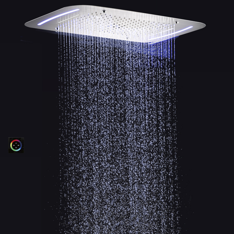 Brushed Nickel 71X43 CM Bathroom Shower Faucets With LED Multi Function Shower Waterfall Atomizing Rainfall