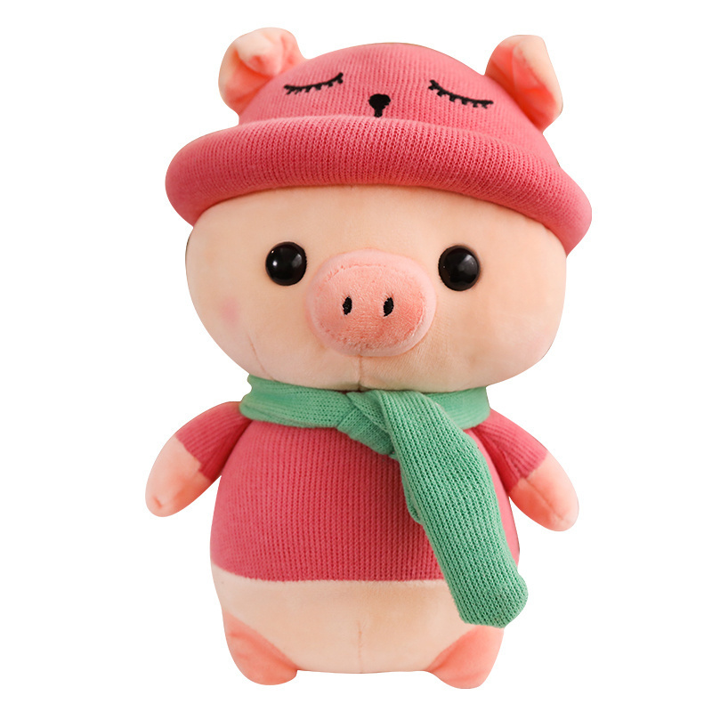 50cm plush toy pink soft pig cute dolls with hat and scarf for kids