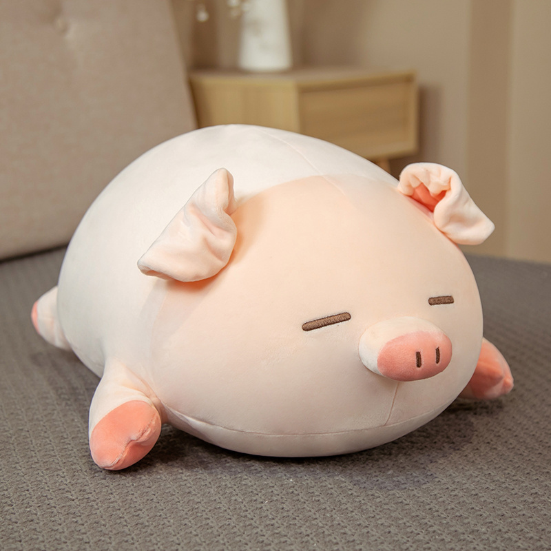 Squishy Pig Stuffed Doll Lying Plush Piggy Toy White/Pink Animals Soft Plushie