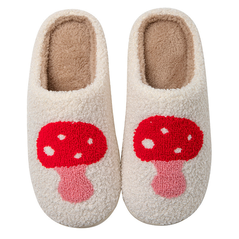 Wholesale Cute fuzzy Mushroom Heart Evil Eye Bad Bunny Slippers Slides Ladies Winter Indoor Flat Warm  Slippers