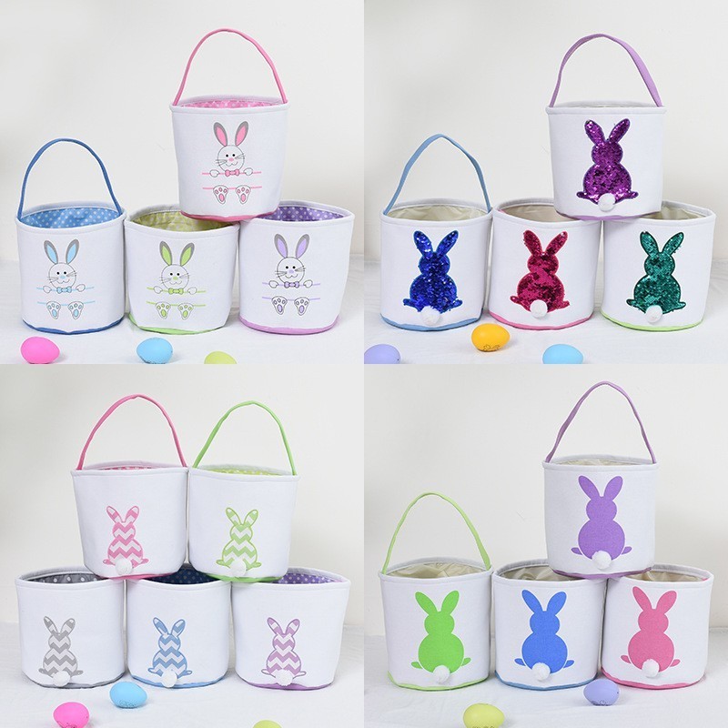 2022 New Easter Bunny Basket Easter Egg Candy Canvas Wholesale Easter Baskets With Handle